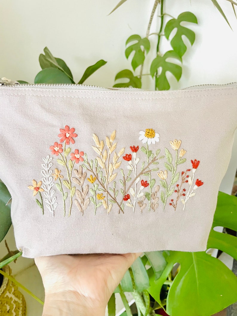 EMBROIDER YOUR OWN Accessory Bag Floral Embroidery Kit | Diy Kit | Sewing Kit | Cosmetic Bag | Crafty Gift | Mother’s Day | Gift For Her |