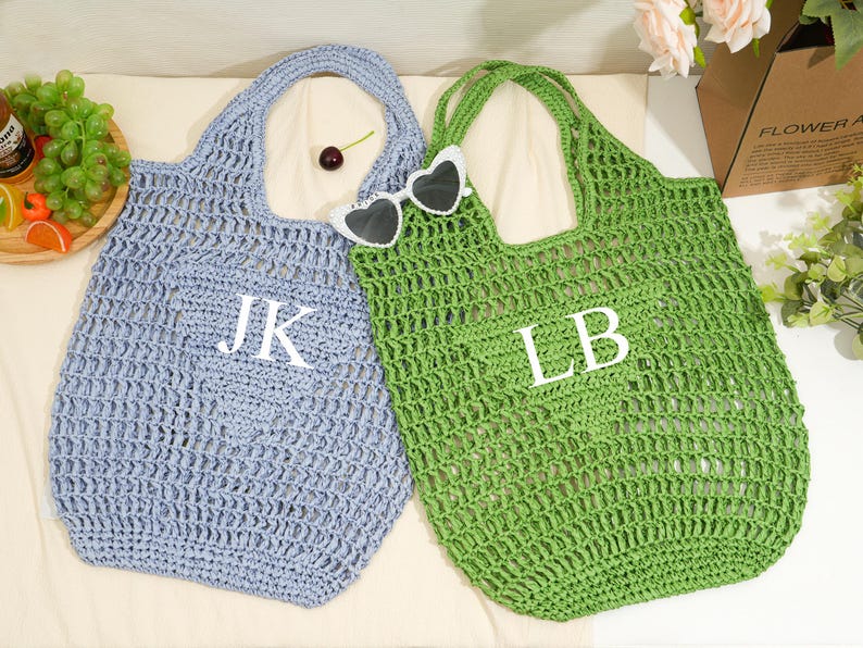Personalized Beach Tote Bag, Custom initials handle bag,Beach straw bag, Girls travel tote bag,Raffia beach bag, Bachelorette party gift bag