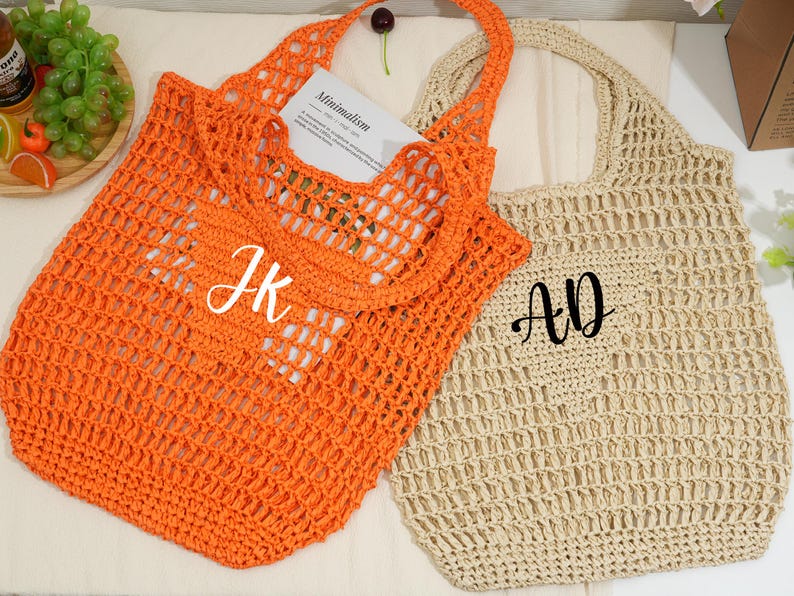 Personalized Beach Tote Bag, Custom initials handle bag,Beach straw bag, Girls travel tote bag,Raffia beach bag, Bachelorette party gift bag