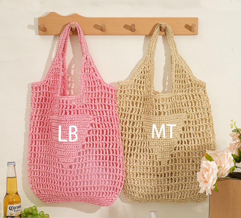 Personalized Beach Tote Bag, Custom initials handle bag,Beach straw bag, Girls travel tote bag,Raffia beach bag, Bachelorette party gift bag
